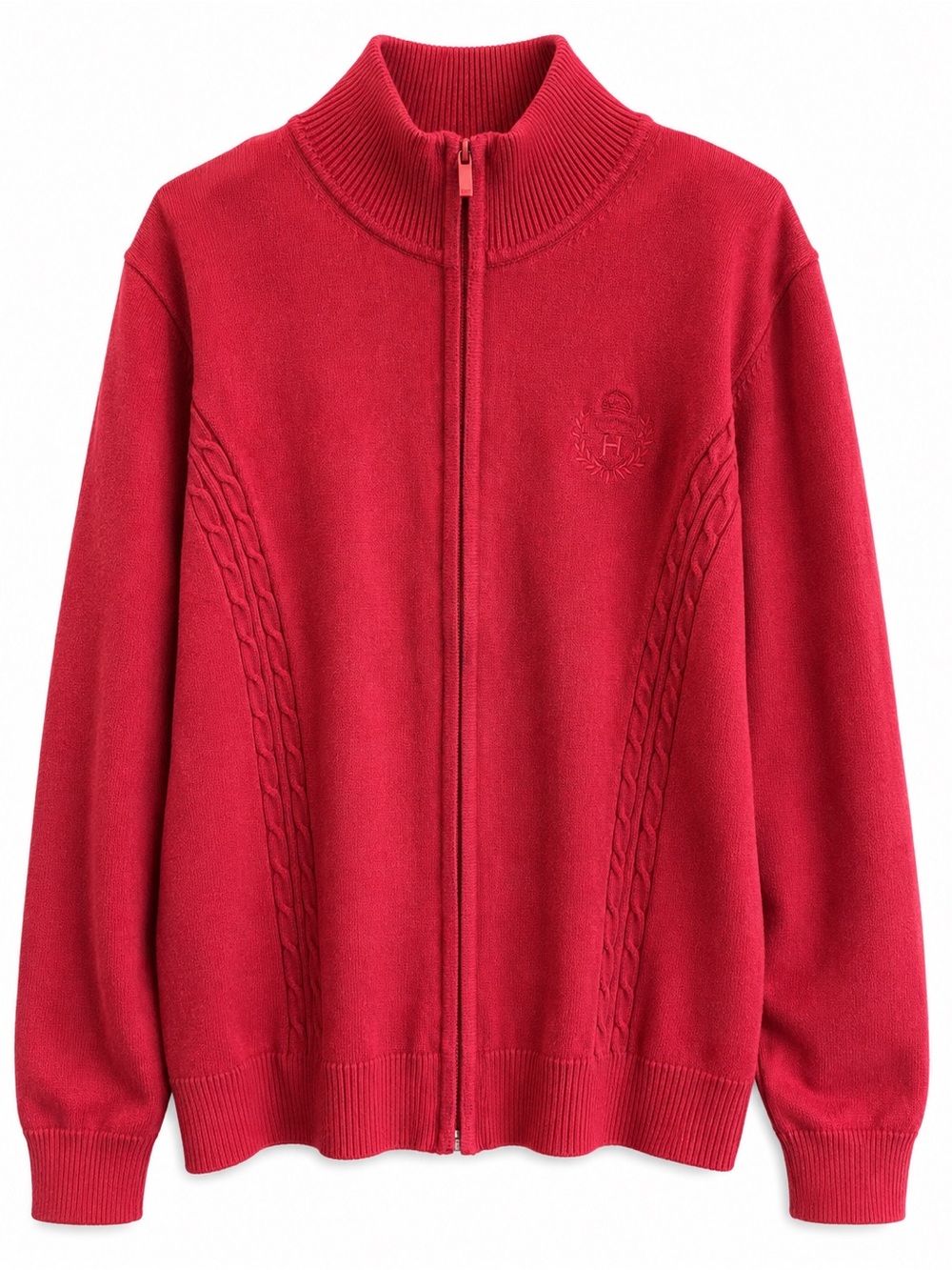 Vintage Tommy Hilfiger Crest Red Full-Zip Cotton Preppy Knit Sweater Size M